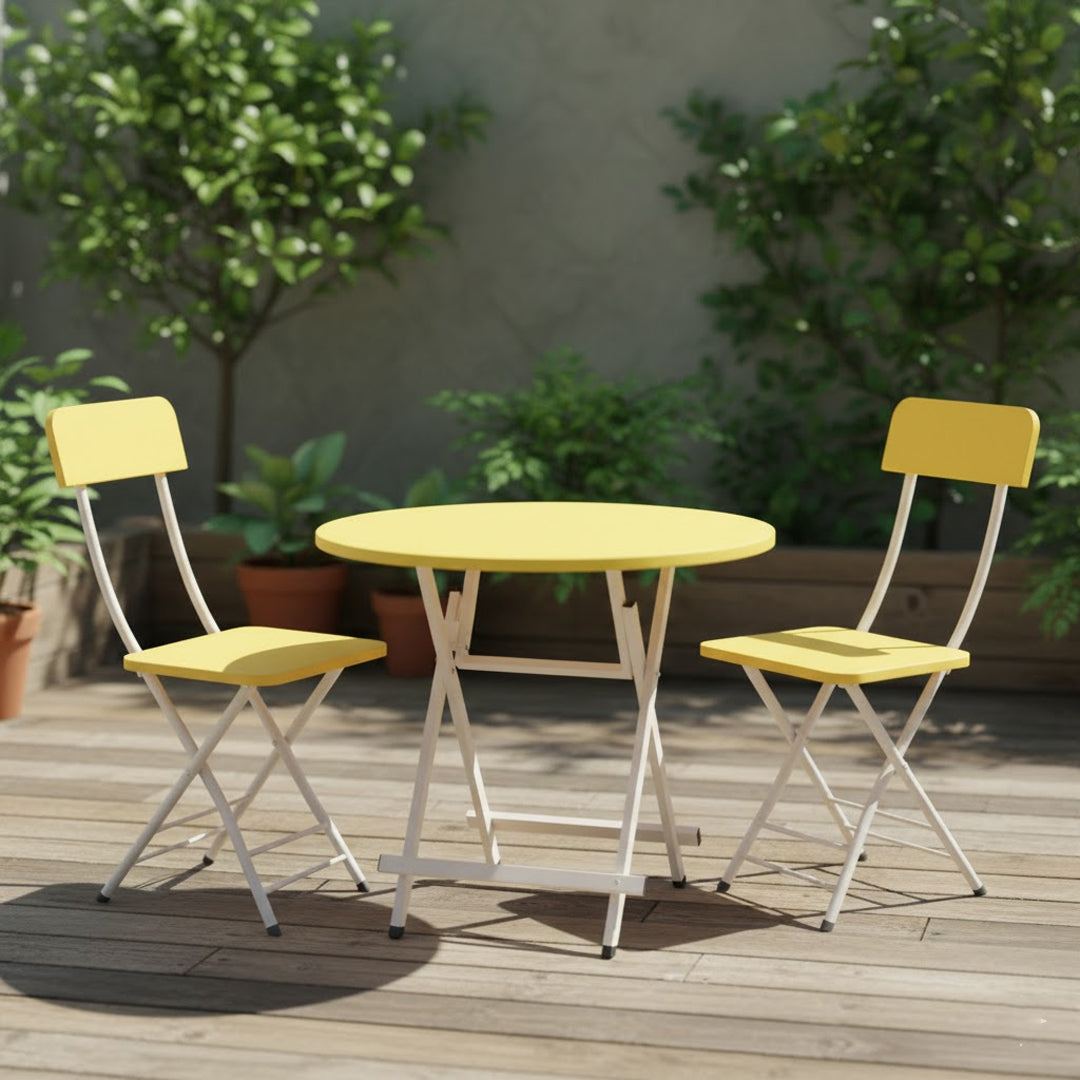 SOGA Home & Living Bundle – Yellow Folding Dining Table & 2 Foldable Chairs for Home Decor