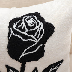 SOGA 45cm White Black Rose Floral Embroidered Throw Pillow
