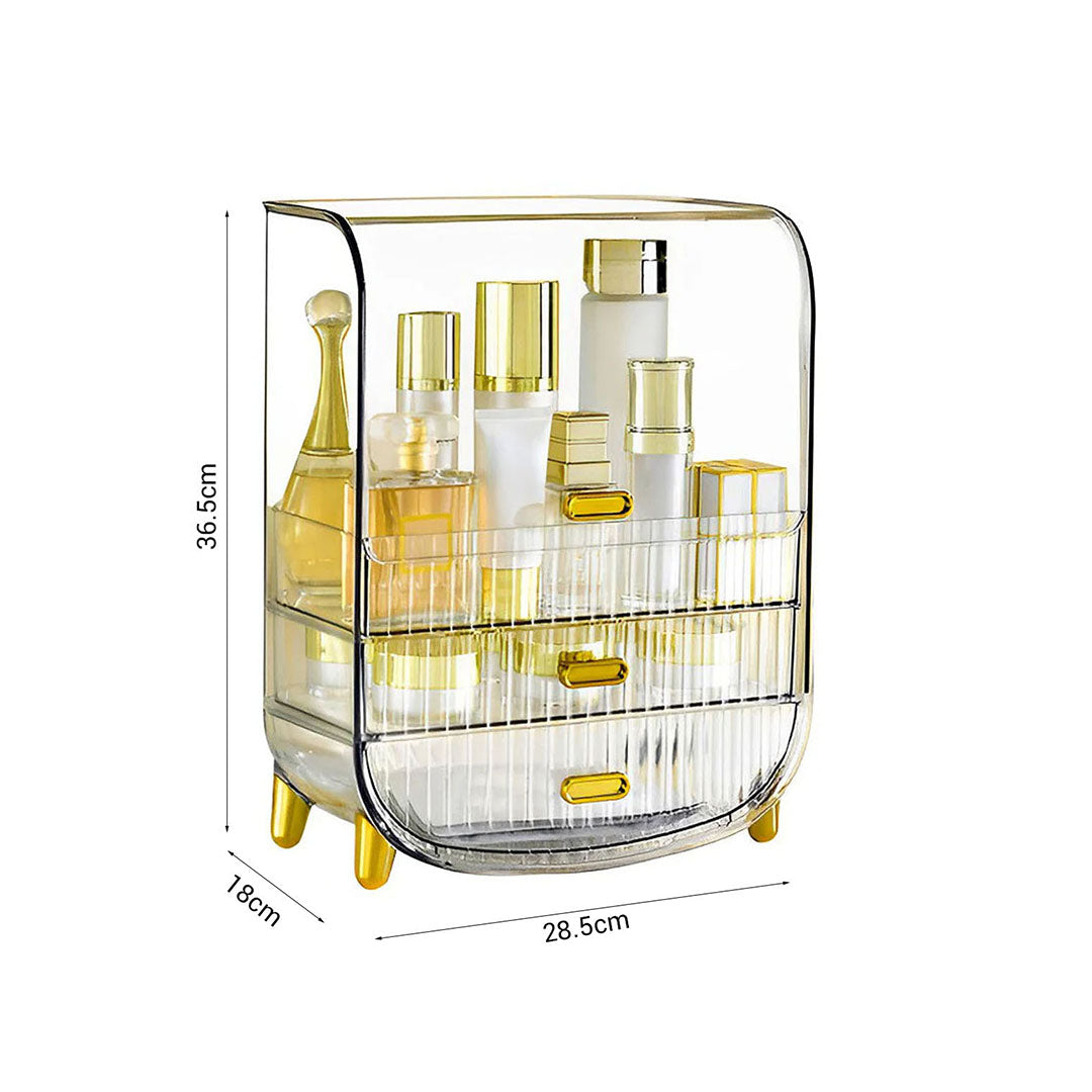 SOGA 3 Tier Transparent Multifunctional Countertop Cosmetic Storage Makeup Perfume Skincare Display Stand Shelf Drawer Type Organiser
