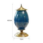 SOGA 2x 42cm Ceramic Oval Flower Vase with Gold Metal Base Dark Blue