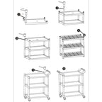 SOGA 3 Tier Food Trolley Food Waste Cart With Two Bins Storage Kitchen Black 83x43x95cm Small