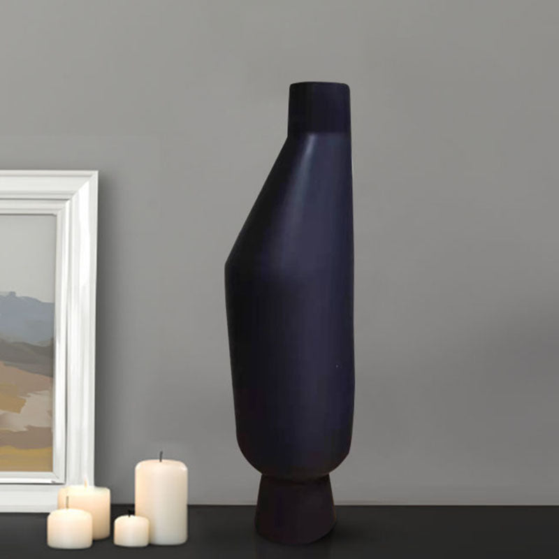 SOGA 14x52cm Ornament Black Minimalist Vases with Narrow Neck Rounded Body for Modern Home Decor