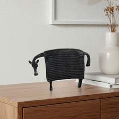 SOGA 24cm Black Cow Sculpture with Dotted Pattern in Resin