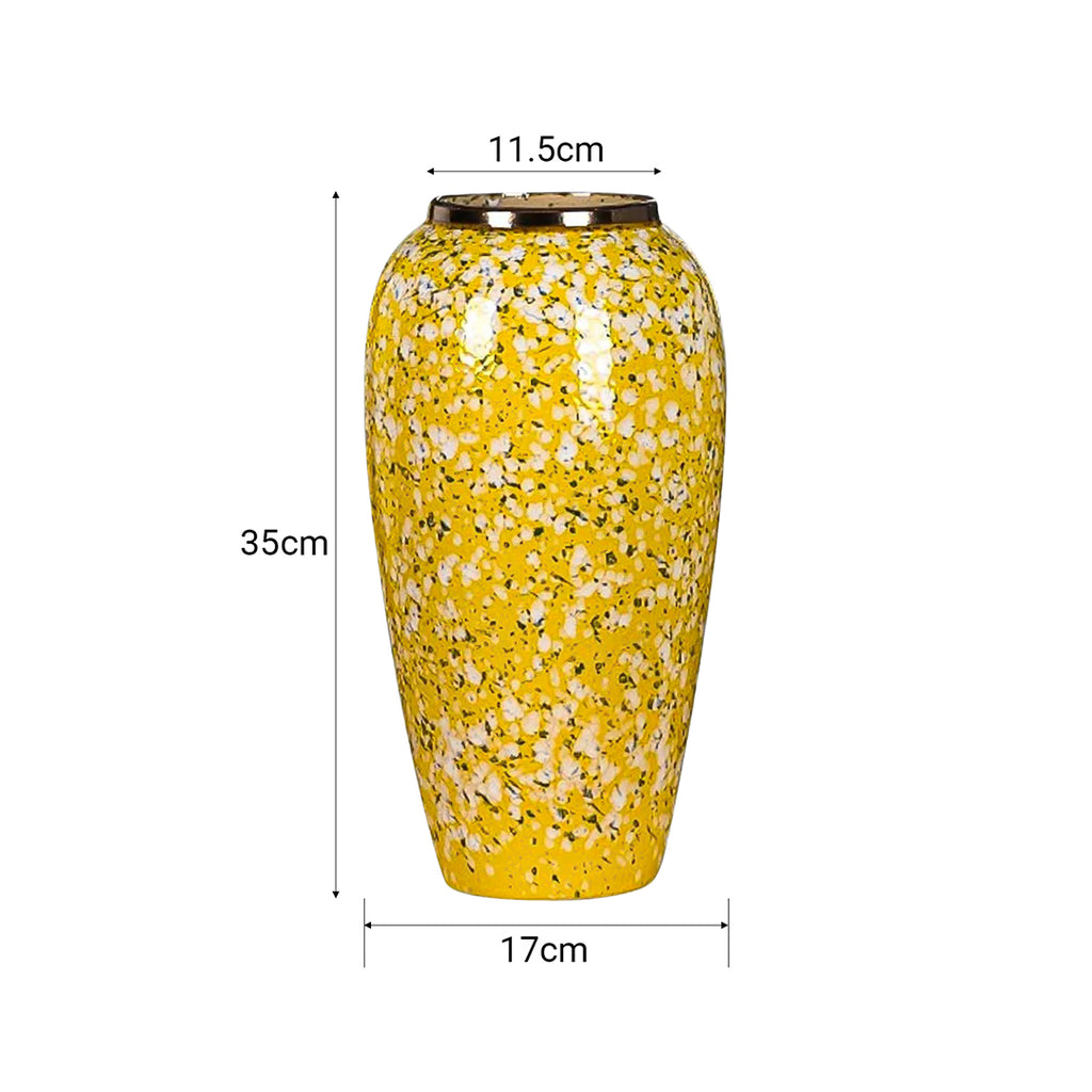 SOGA 35x17cm Yellow with White Mini Floral Large Ceramic Flower Vase Elegant Living Room Home Decor
