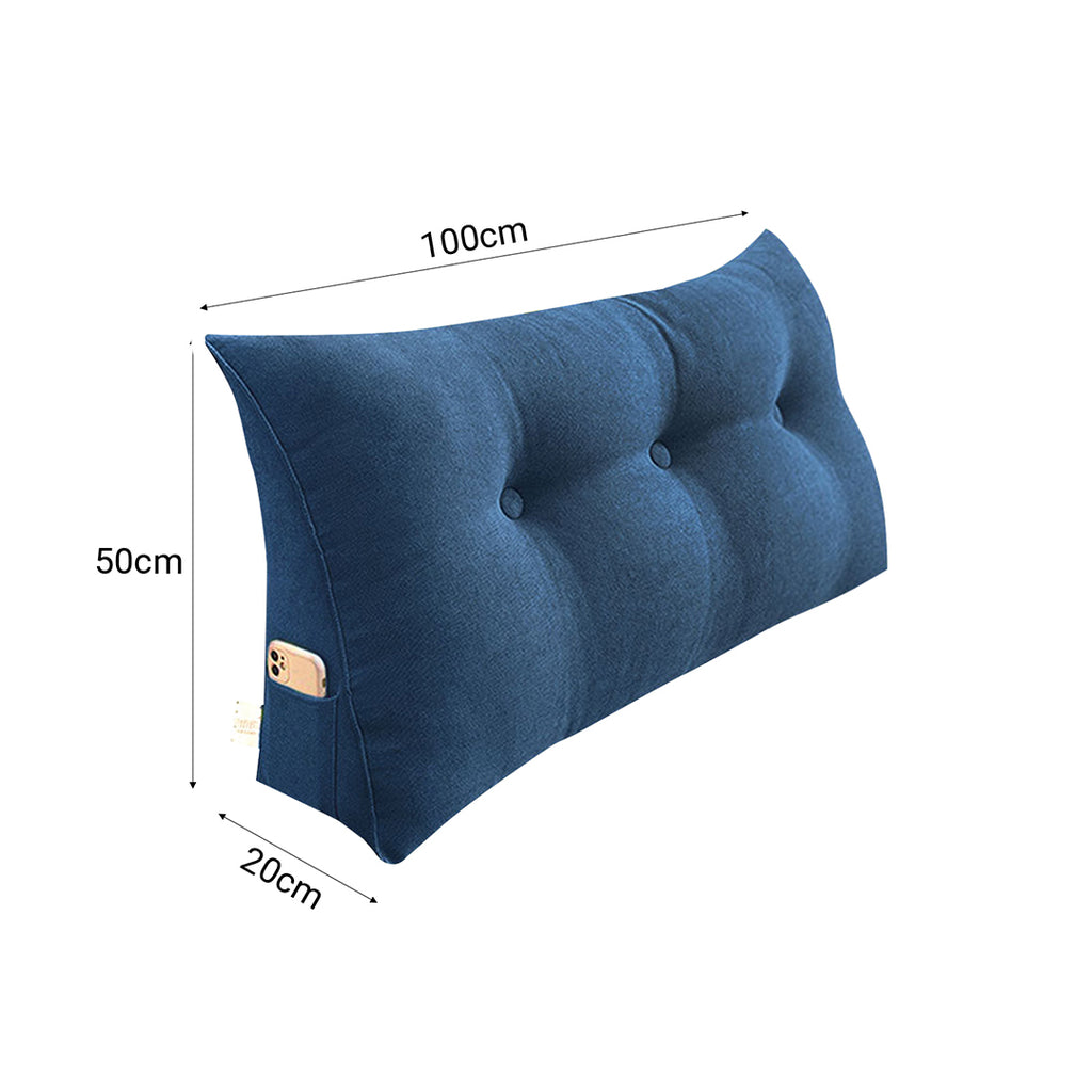 SOGA 100cm Blue Triangular Wedge Bed Pillow Headboard Backrest Bedside Tatami Cushion Home Decor