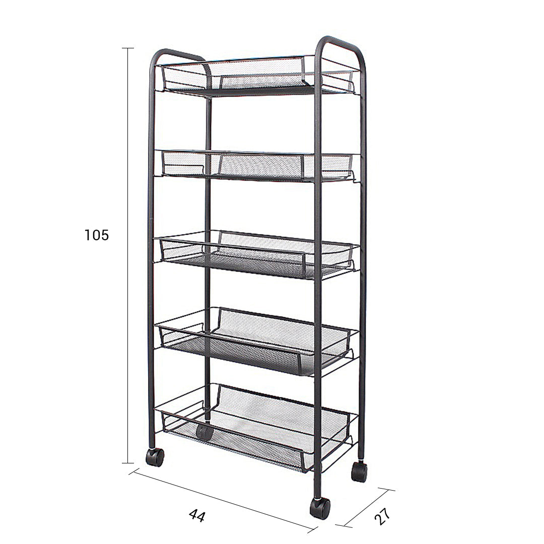 SOGA 2X 5 Tier Steel Black Bee Mesh Kitchen Cart Multi-Functional Shelves Storage Organizer with Wheels