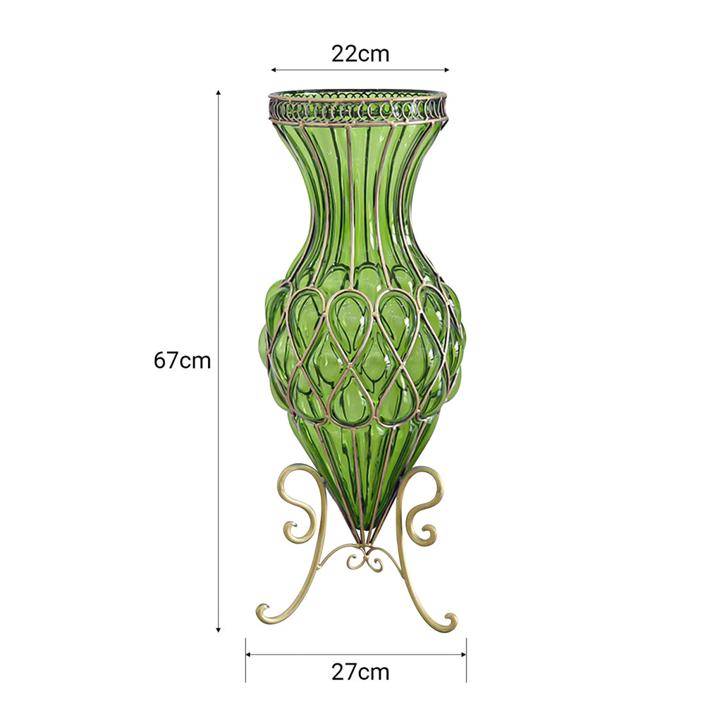 SOGA 67cm Green Glass Tall Floor Vase and 12pcs White Artificial Fake Flower Set
