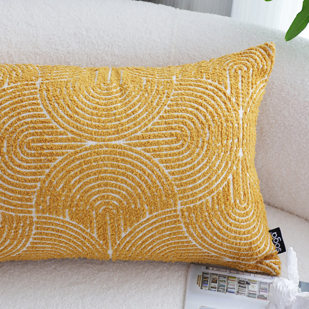 SOGA 2X 35cm Mustard Yellow Throw Pillow Geometric Indoor and Outdoor Corded for Home Decor