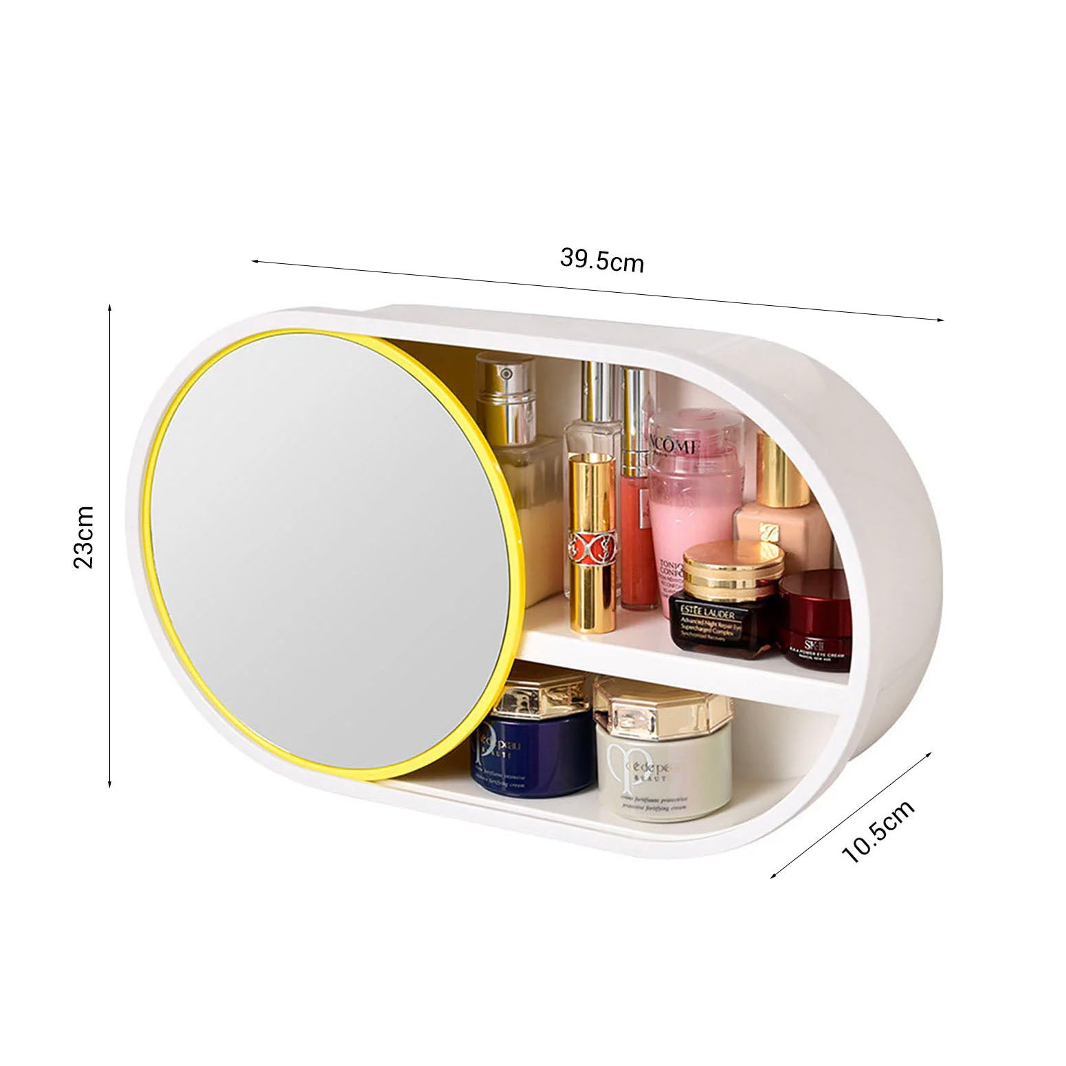 SOGA 2X 39cm Oval Wall-Mounted Mirror Storage Box Vanity Mirror Rack Bathroom Adhesive Shelf Home Organiser Deco