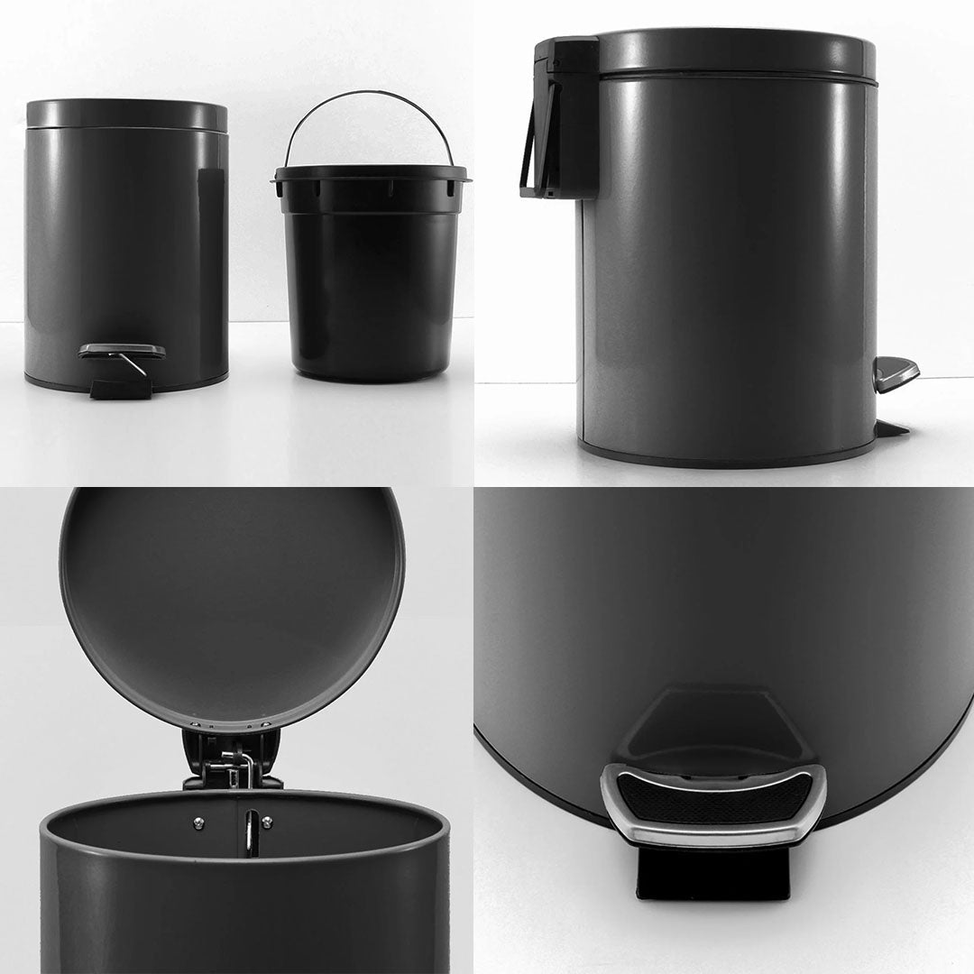 SOGA 2X Foot Pedal Stainless Steel Rubbish Recycling Garbage Waste Trash Bin Round 12L Black