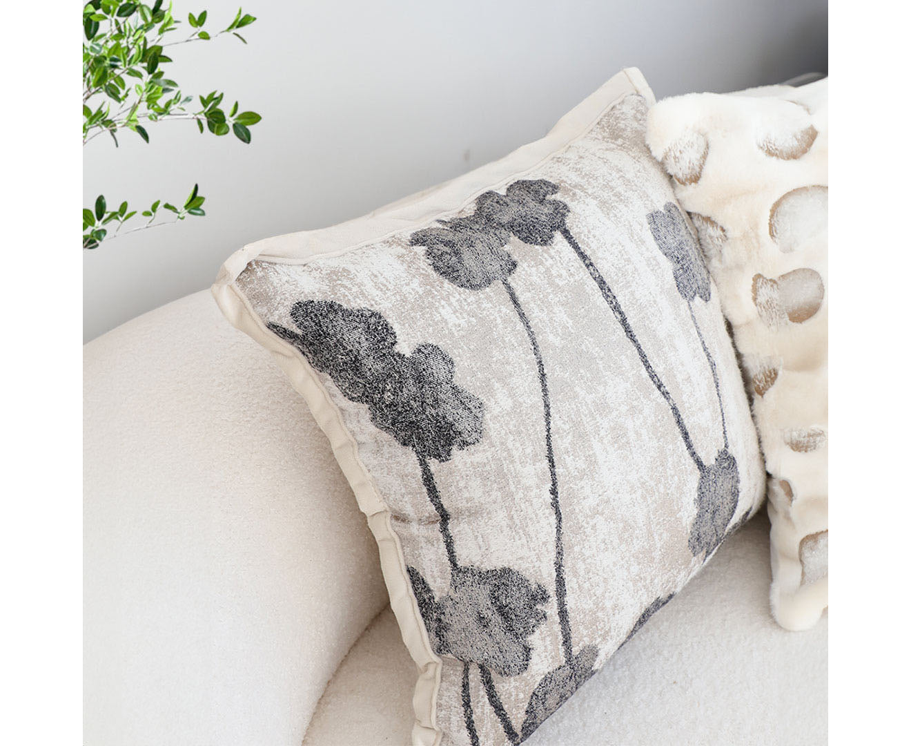 SOGA 45cm Modern Gray Floral Stem Pattern Contemporary Throw Pillow