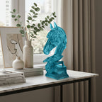 SOGA 37cm Blue Horse Head Resin Sculpture Flowing Mane Design
