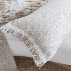 SOGA 35cm Rectangular Natural Woven Diamond Pattern Fringe Trim Throw Pillow