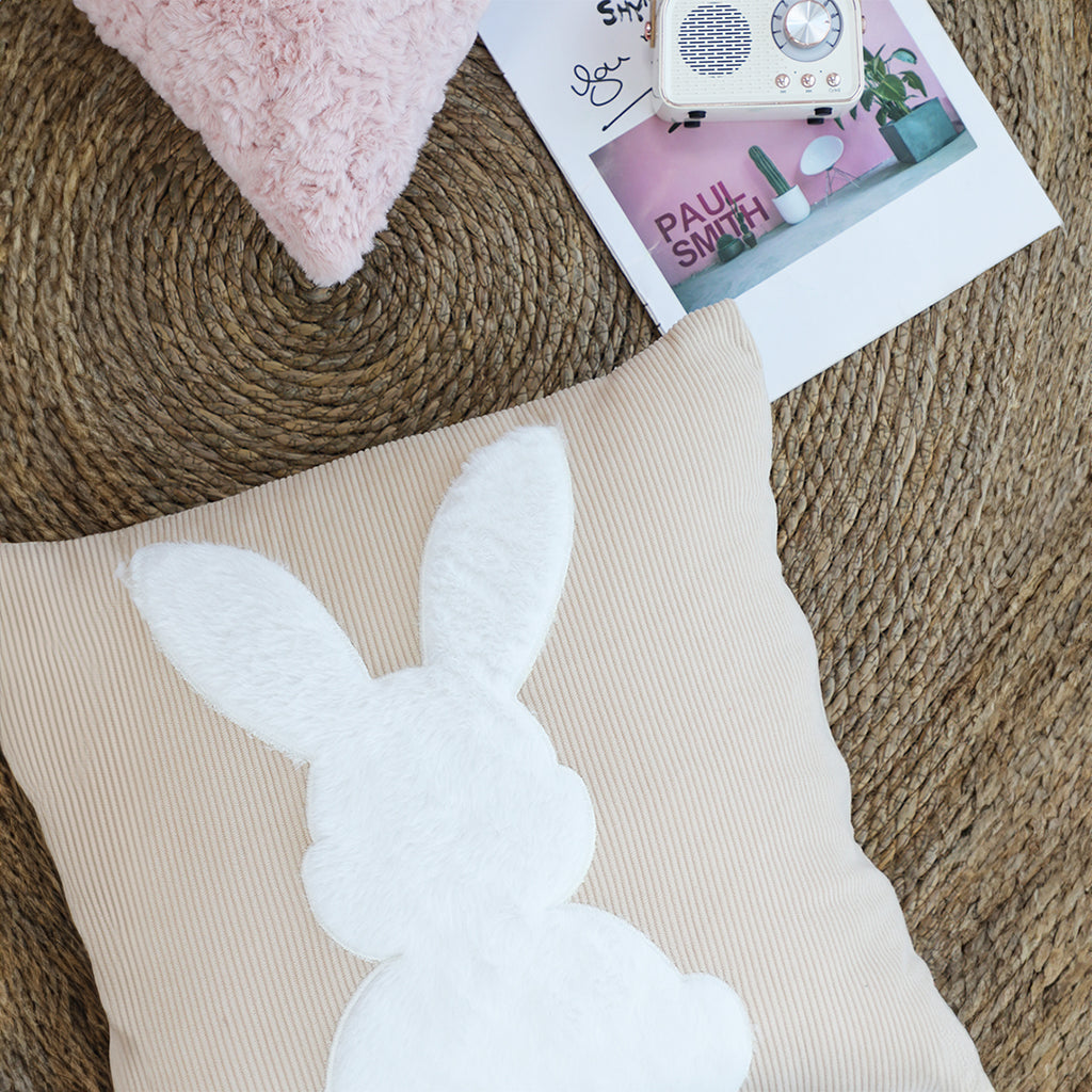 SOGA 2X 45cm Throw Pillow Light Tan Square Cushion with Soft White Rabbit Design Decorative Home Decor