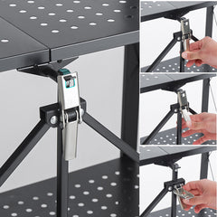 SOGA 4 Tier Steel Black Foldable Kitchen Cart Multi-Functional Shelves Storage Organizer with Wheels