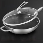 SOGA 34cm Stainless Steel Tri-Ply Frying Cooking Fry Pan Textured Non Stick Skillet with Glass Lid and Helper Handle
