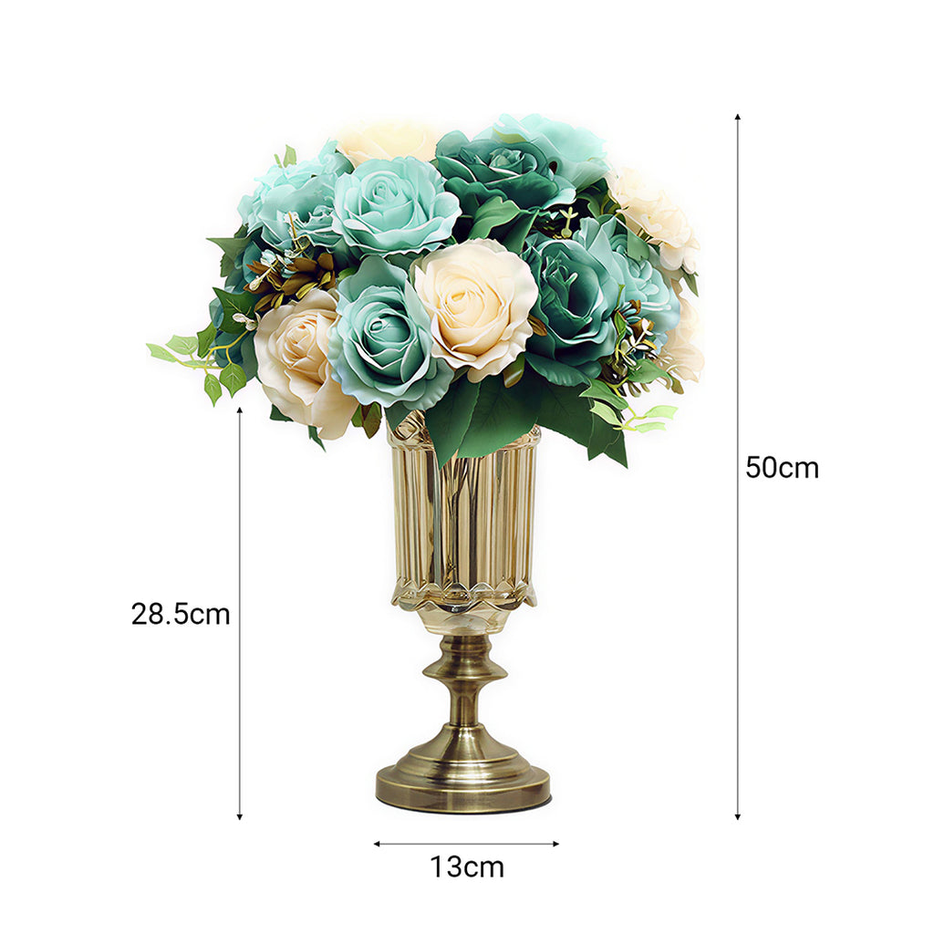 SOGA 28.5cm Transparent Glass Flower Vase Filler with Blue Flower Set