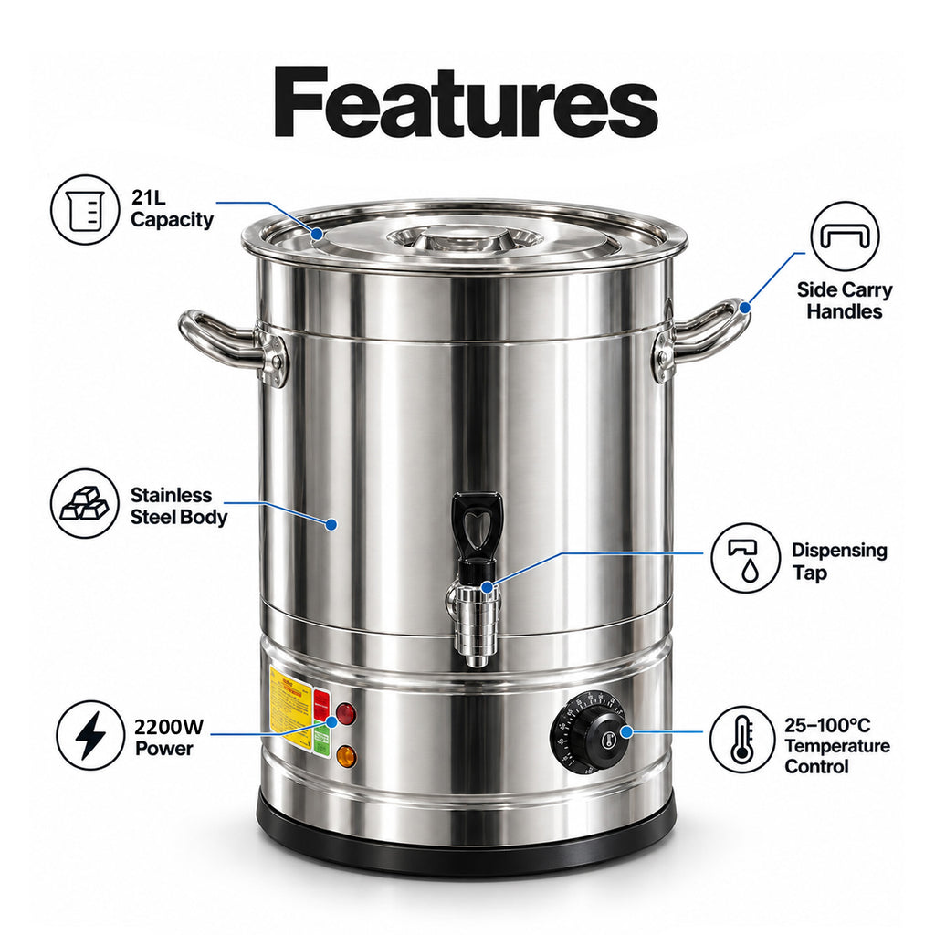 SOGA 21L Stainless Steel URN Commercial Water Boiler 2200W