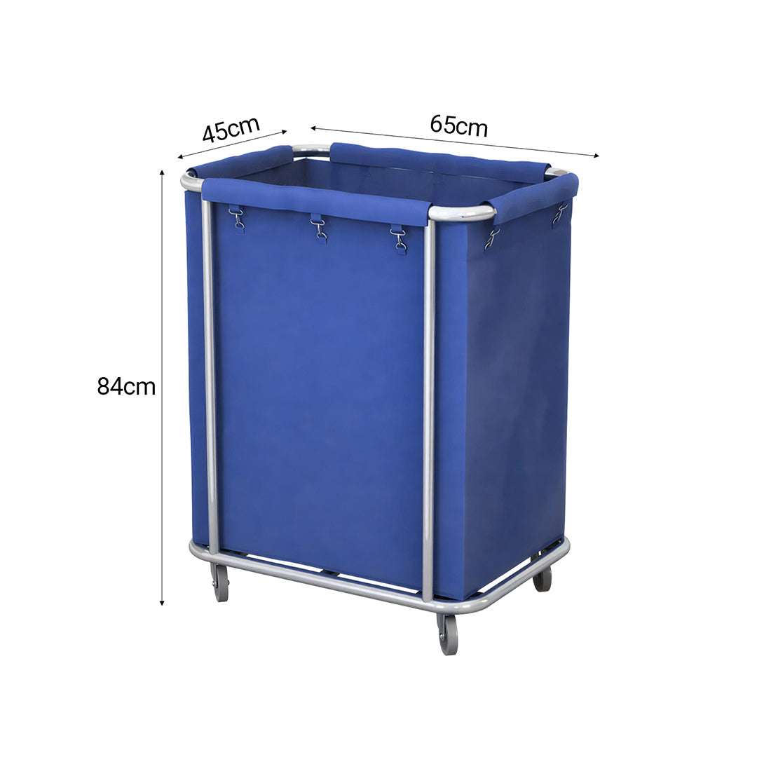 SOGA Stainless Steel Commercial Square Soiled Linen Laundry Trolley Cart with Wheels Blue