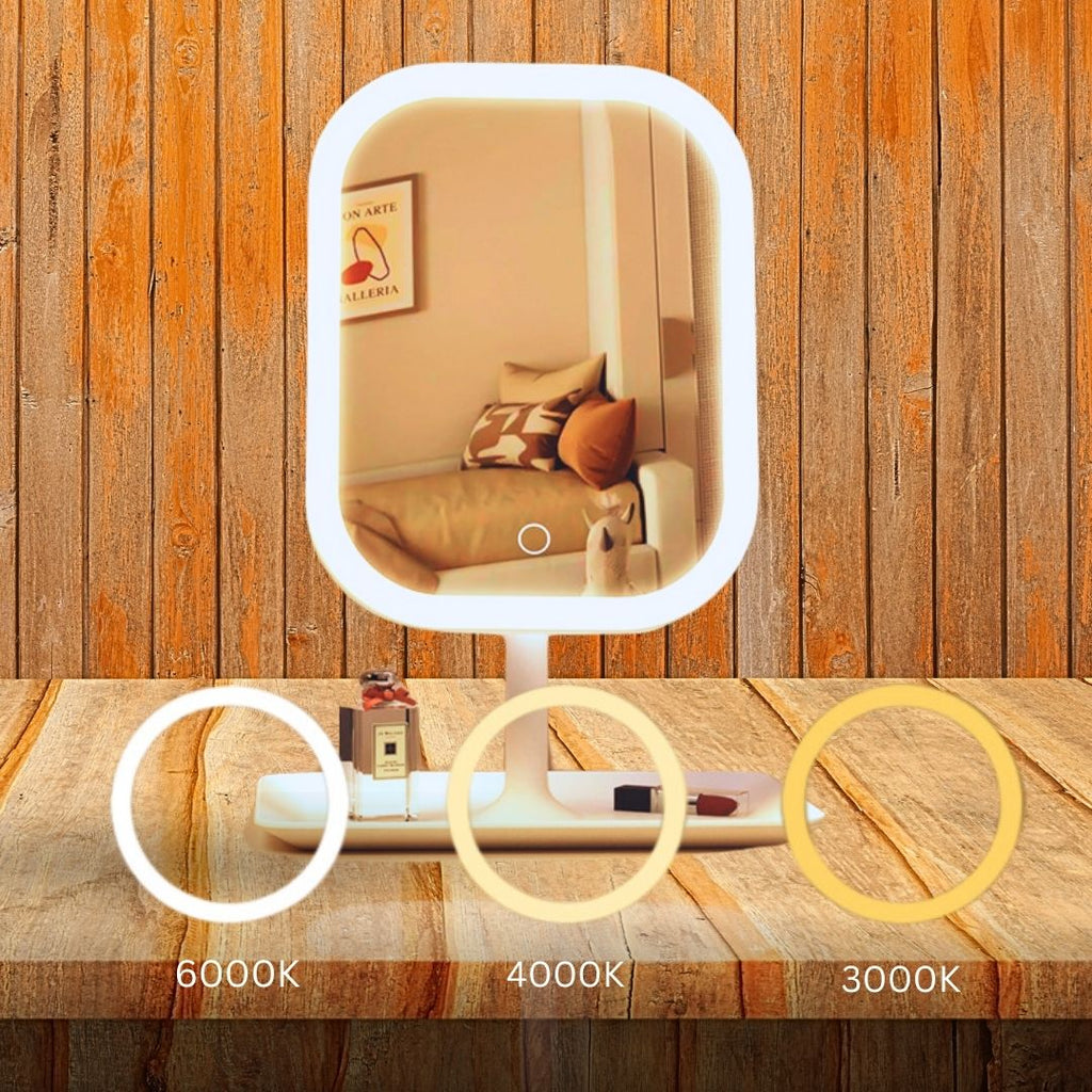 SOGA 26cm White Squared Smart LED Makeup Bedroom Table Vanity Mirror Tricolor Adjustable Light