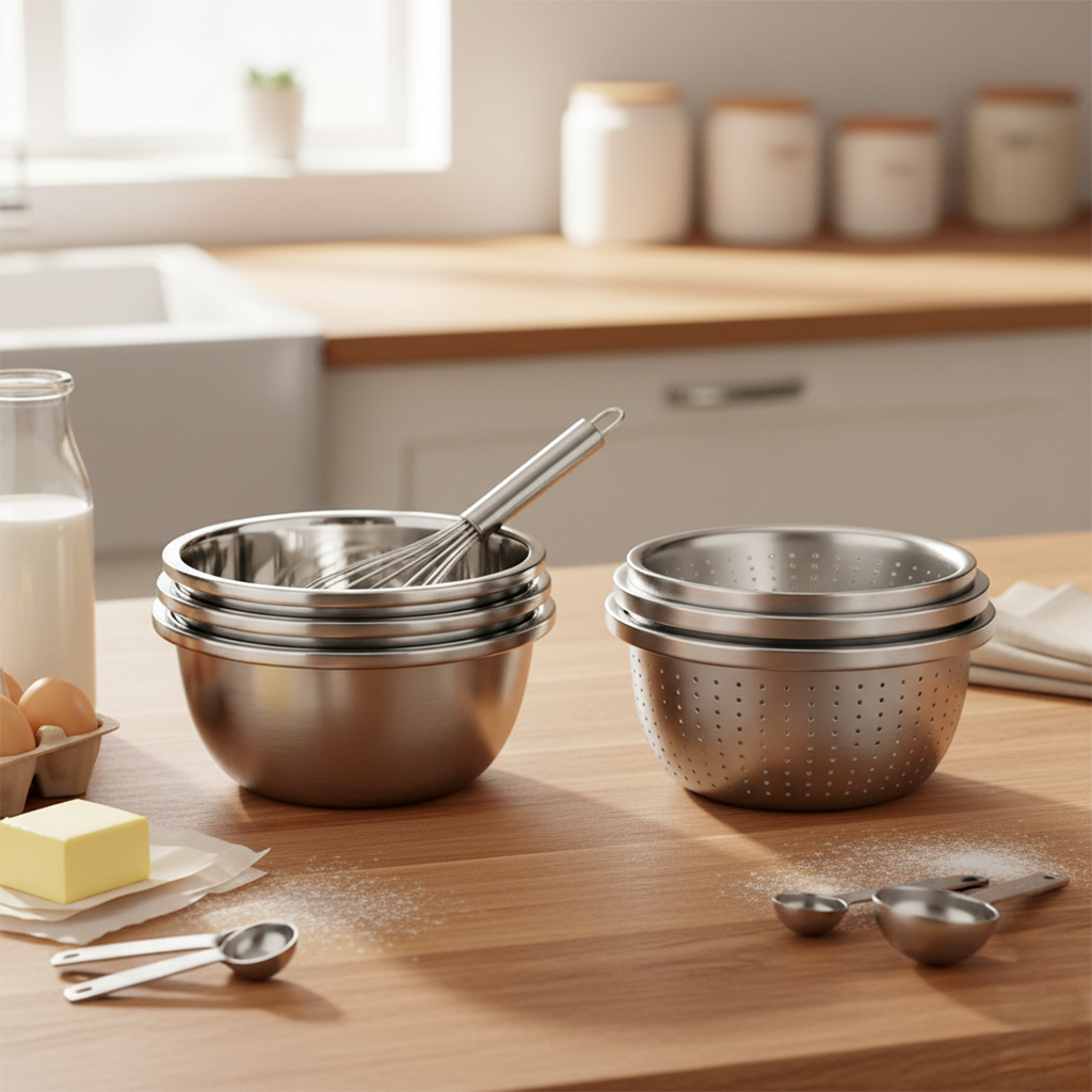 SOGA Kitchenware Bundle – Stainless Steel Nesting Colanders & Deep Stackable Mixing Bowls Set $ 114
