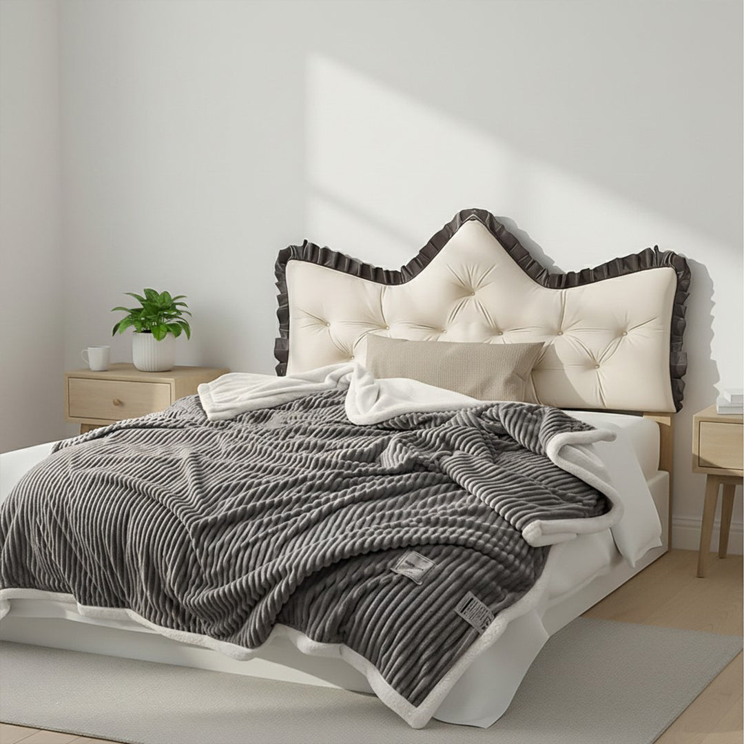 SOGA Home & Living Bundle – Crown Tufted Cream Pillow & Grey Cozy Flannel Throw Blanket