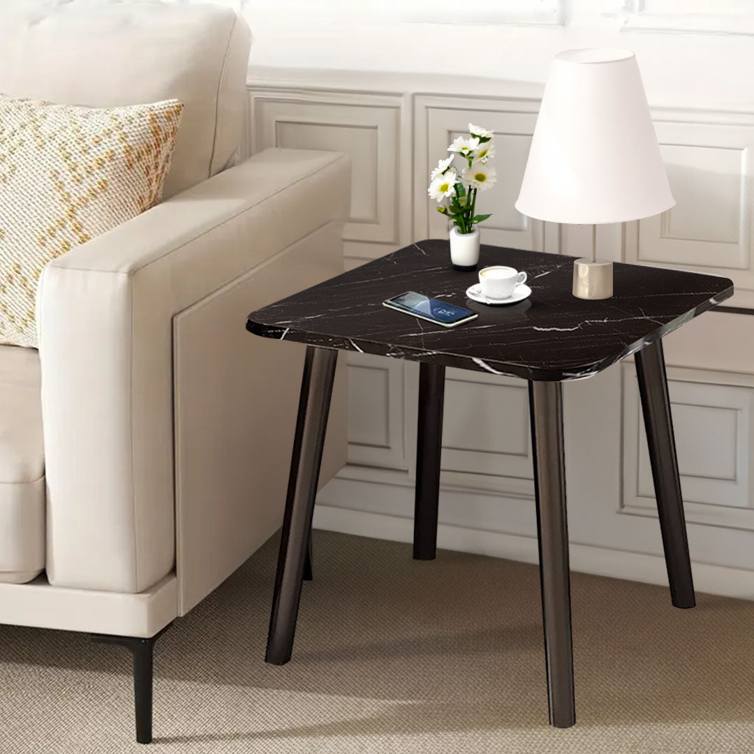 SOGA 40cm Black Ceramic Table Stone Pattern Compact Modern Design with Black Legs