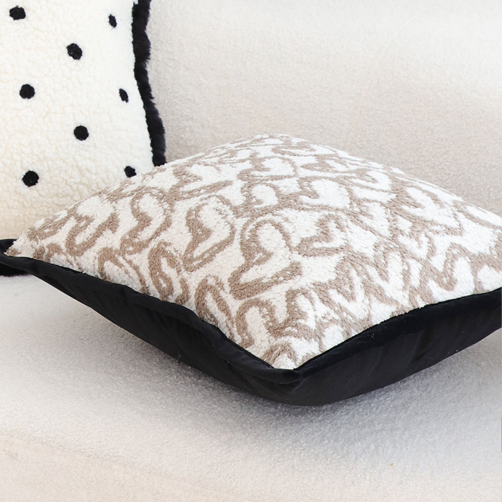 SOGA 2X 50cm Elegant Beige Scrollwork Pattern Black Trim Decorative Throw Pillow