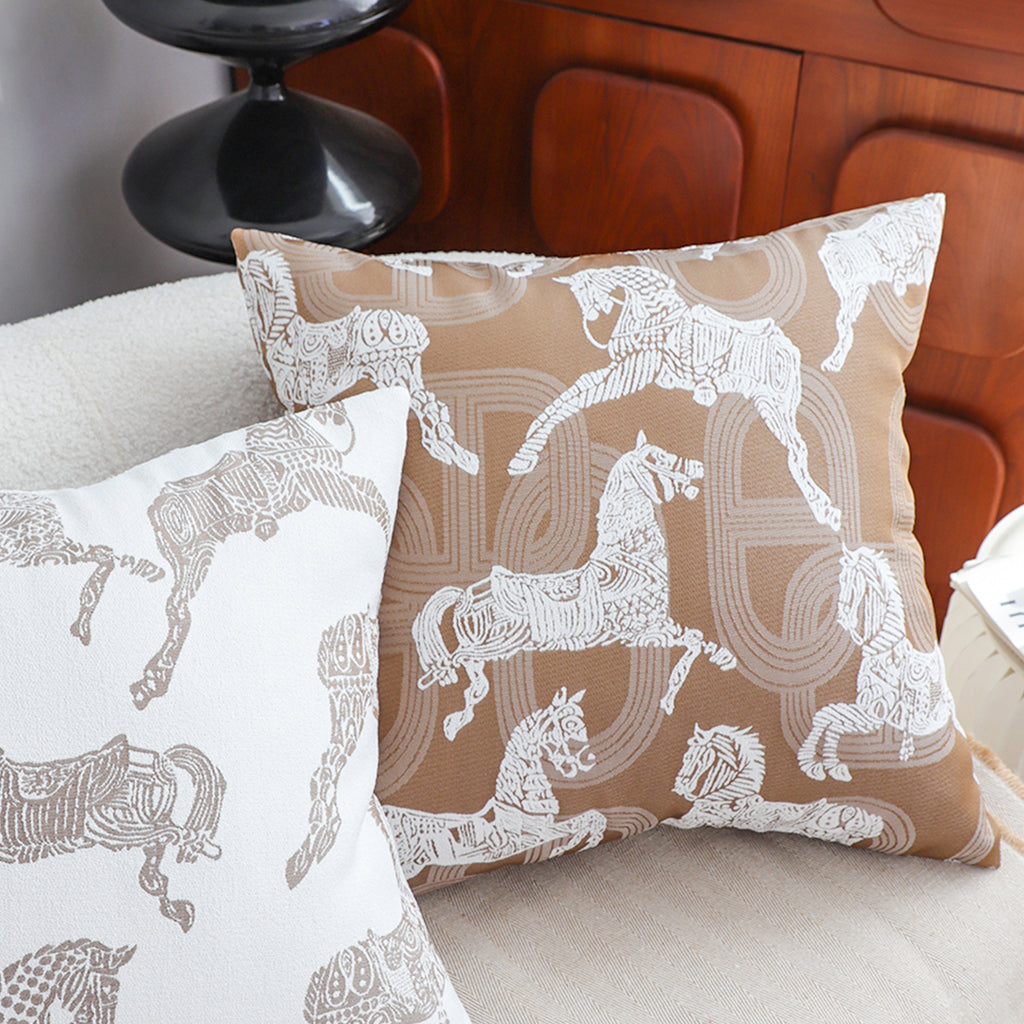 SOGA 50cm Bohemian Camel Brown White Horse Pattern Throw Pillow