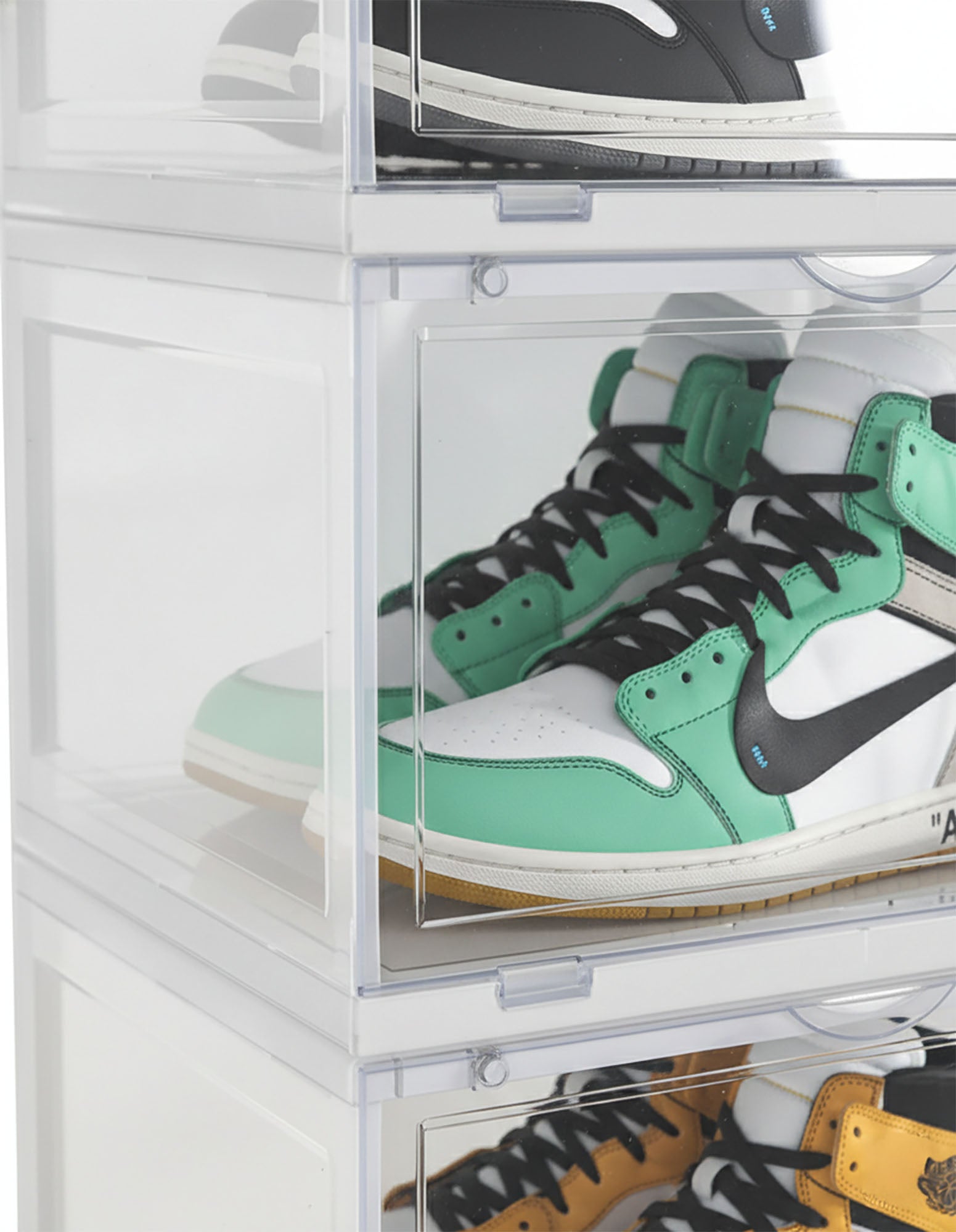 SOGA  2X 3 Tier Transparent Portable Shoe Organiser Sneaker Footwear Folding Plastic Bin Stackable Storage Box with Magnetic Door