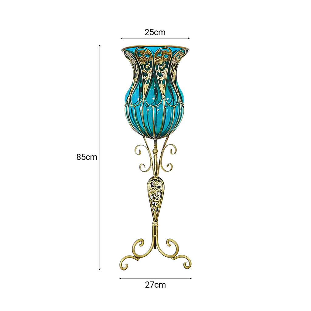 SOGA 85cm Blue Glass Tall Floor Vase and 12pcs White Artificial Fake Flower Set