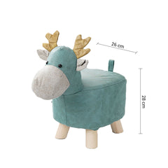 SOGA 2X Green Children Bench Deer Character Round Ottoman Stool Soft Small Comfy Seat Home Decor