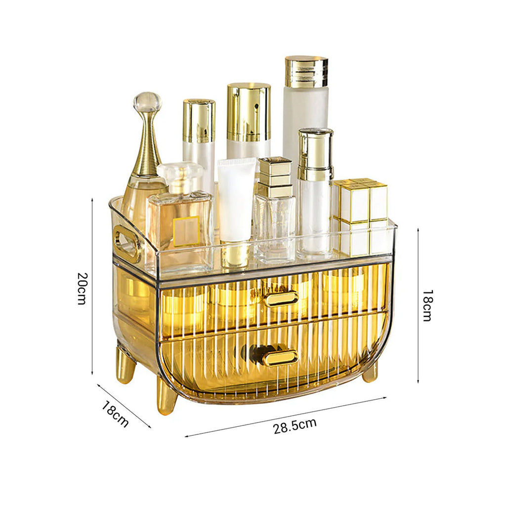 SOGA 3 Tier Golden Yellow Multifunctional Countertop Cosmetic Storage Makeup Skincare Holder Jewelry Cabinet Bathroom Desk Drawer Vanity Organiser