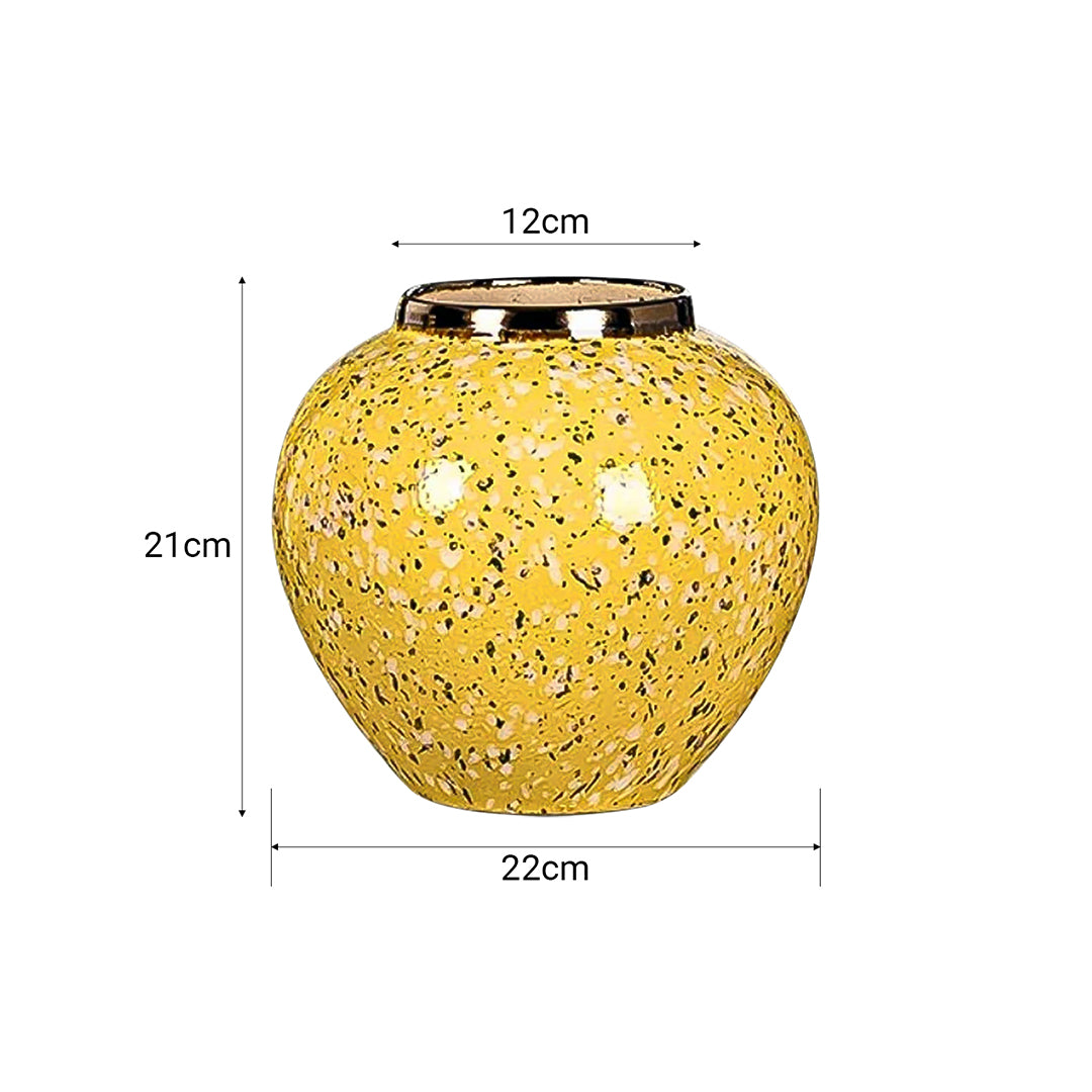 SOGA 21x22cm Yellow with White Mini Floral Small Ceramic Flower Vase Elegant Living Room Home Decor