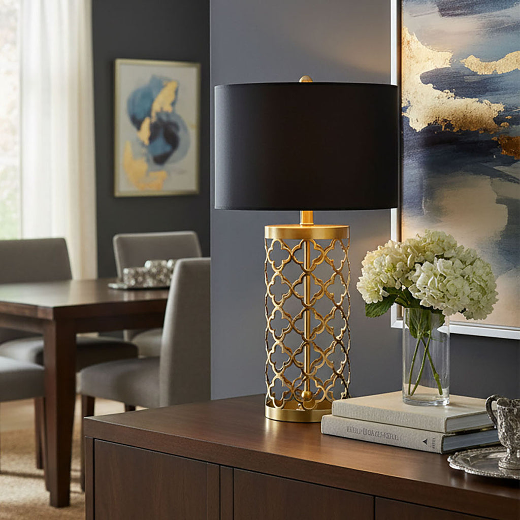 SOGA 4X Golden Hollowed Out Base Table Lamp with Dark Shade