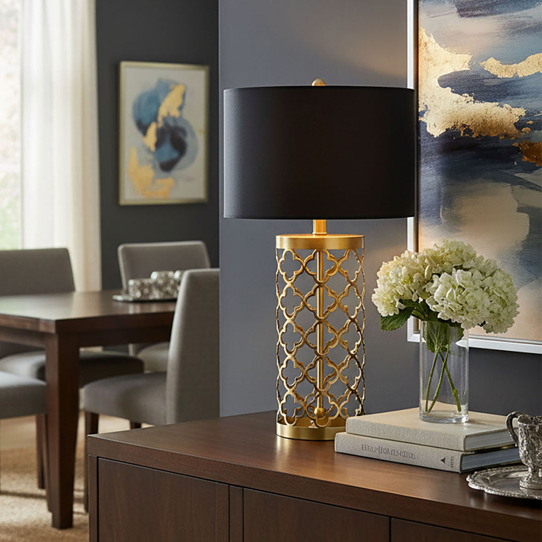 SOGA 4X Golden Hollowed Out Base Table Lamp with Dark Shade