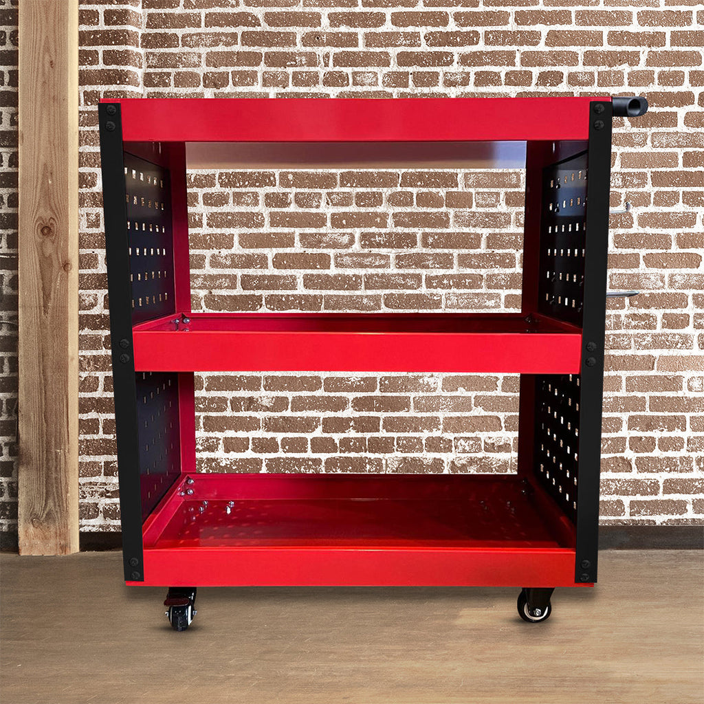 SOGA 2X 3 Tier Tool Storage Cart Portable Service Utility Heavy Duty Mobile Trolley with Hooks Red