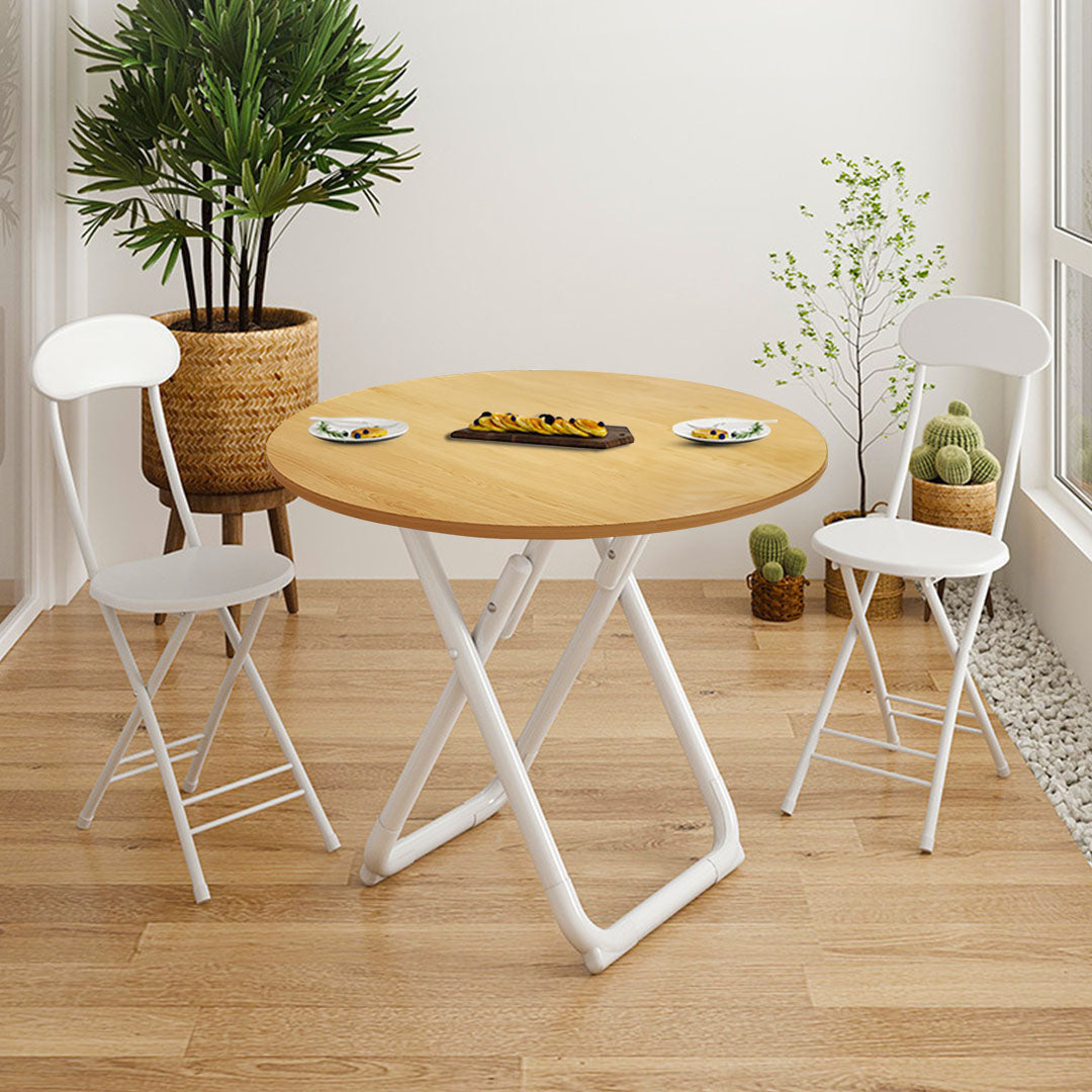 SOGA 80cm Wood Color Round Table with White Legs Modern Design for Home Decor
