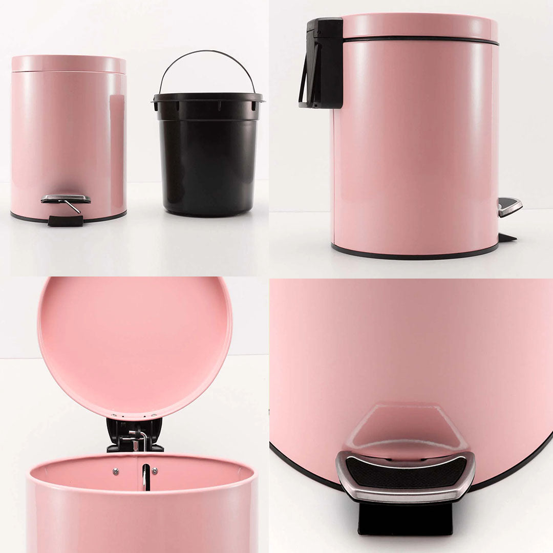 SOGA Foot Pedal Stainless Steel Rubbish Recycling Garbage Waste Trash Bin Round 12L Pink