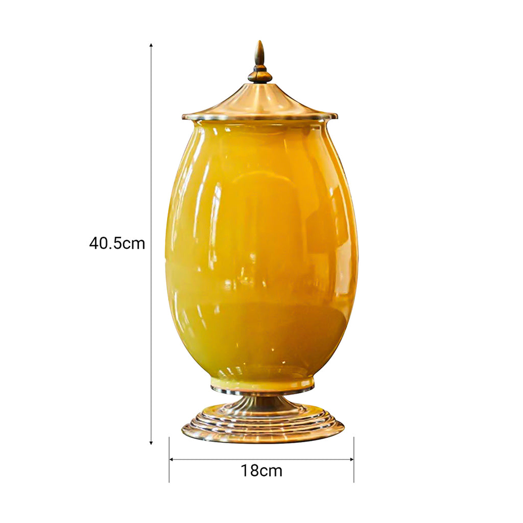 SOGA 2x 40cm Ceramic Oval Flower Vase with Gold Metal Base Yellow