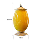 SOGA 2x 40cm Ceramic Oval Flower Vase with Gold Metal Base Yellow