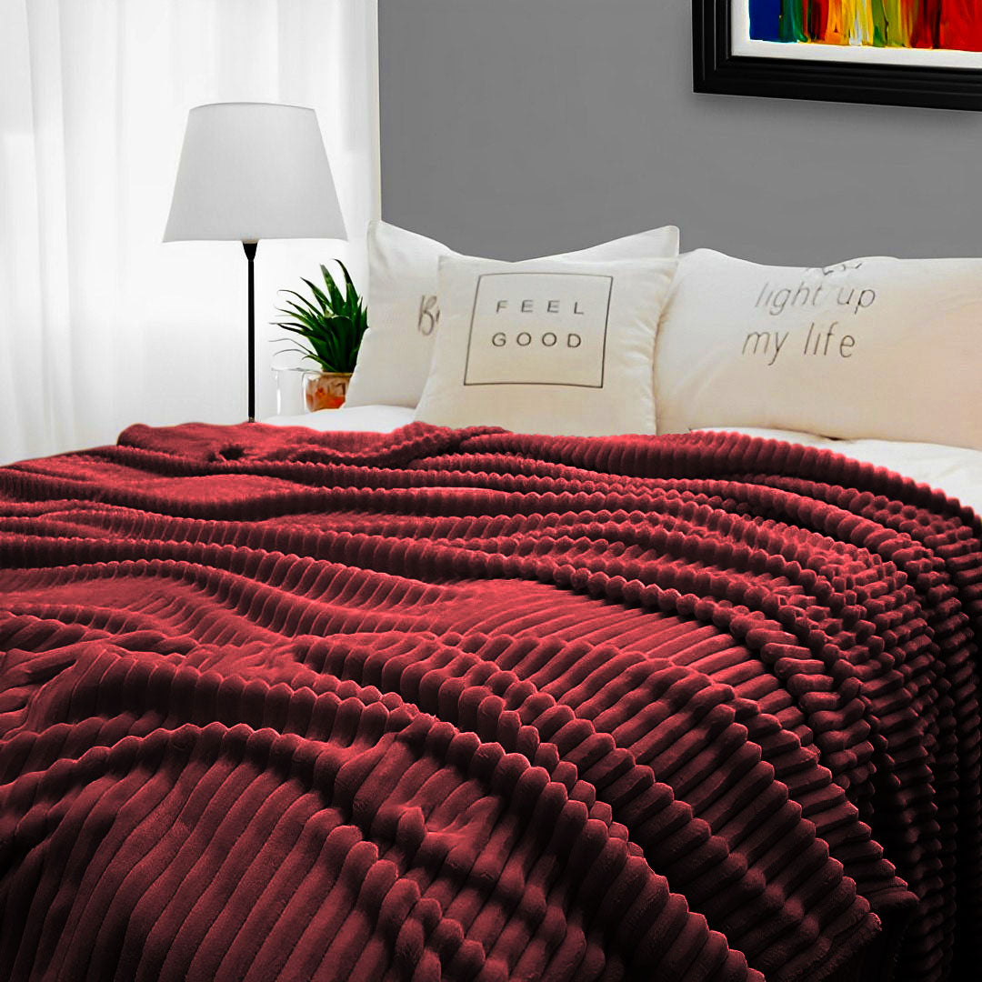SOGA 2X Burgundy Throw Blanket Warm Cozy Striped Pattern Thin Flannel Coverlet Fleece Bed Sofa Comforter