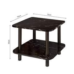SOGA 70cm Black Ceramic Side Table Stone Pattern Modern Design with Black Metal Legs