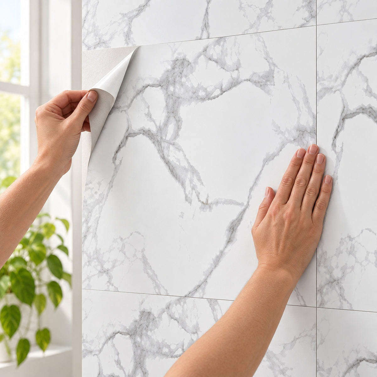 SOGA Peel & Stick Floor and Wall Tiles 60 x 60cm 10 Pack White Grey Faux Marble