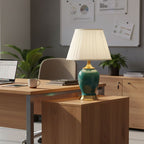 SOGA 2X Ceramic Oval Table Lamp with Gold Metal Base Desk Lamp Green