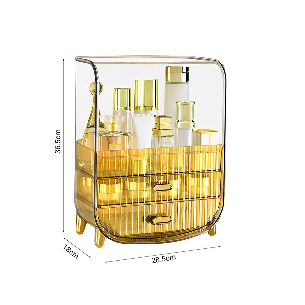SOGA 2X 3 Tier Golden Yellow Multifunctional Countertop Cosmetic Storage Makeup Perfume Skincare Display Stand Shelf Drawer Type Organiser
