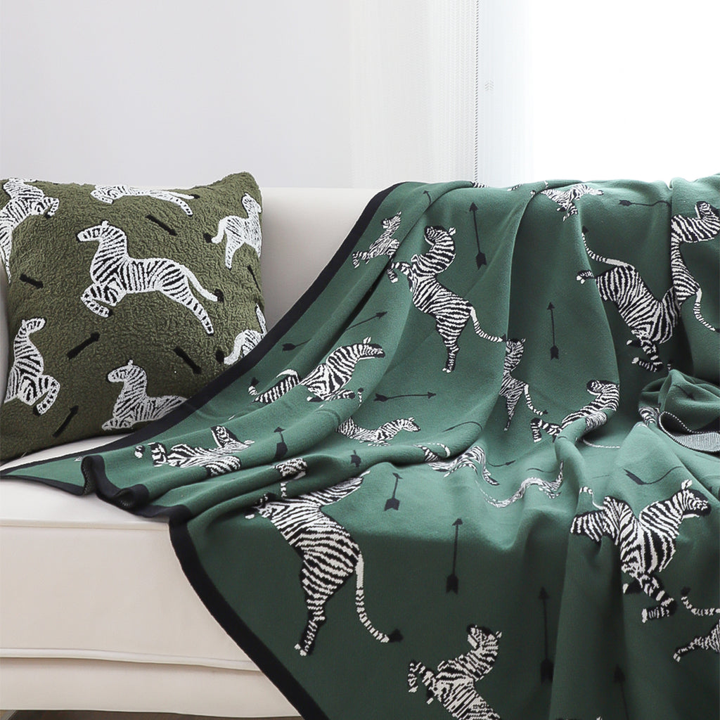 SOGA Olive Green Zebra Print Throw Blanket 130x180cm 100% Cotton