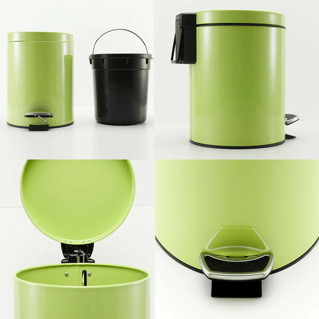 SOGA Foot Pedal Stainless Steel Rubbish Recycling Garbage Waste Trash Bin Round 7L Green
