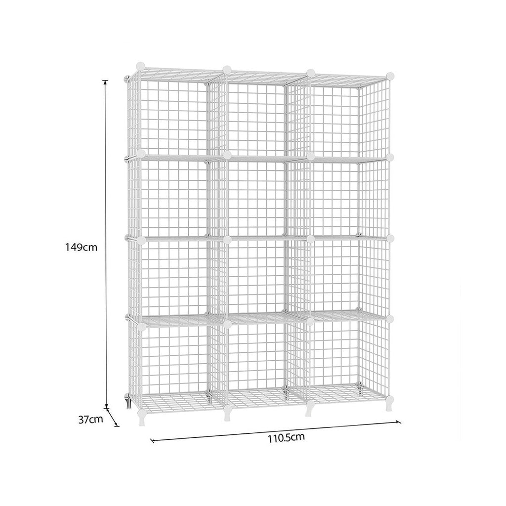 SOGA 2X White Portable 12-Cube 3 Column Storage Organiser Foldable DIY Modular Grid Space Saving Shelf