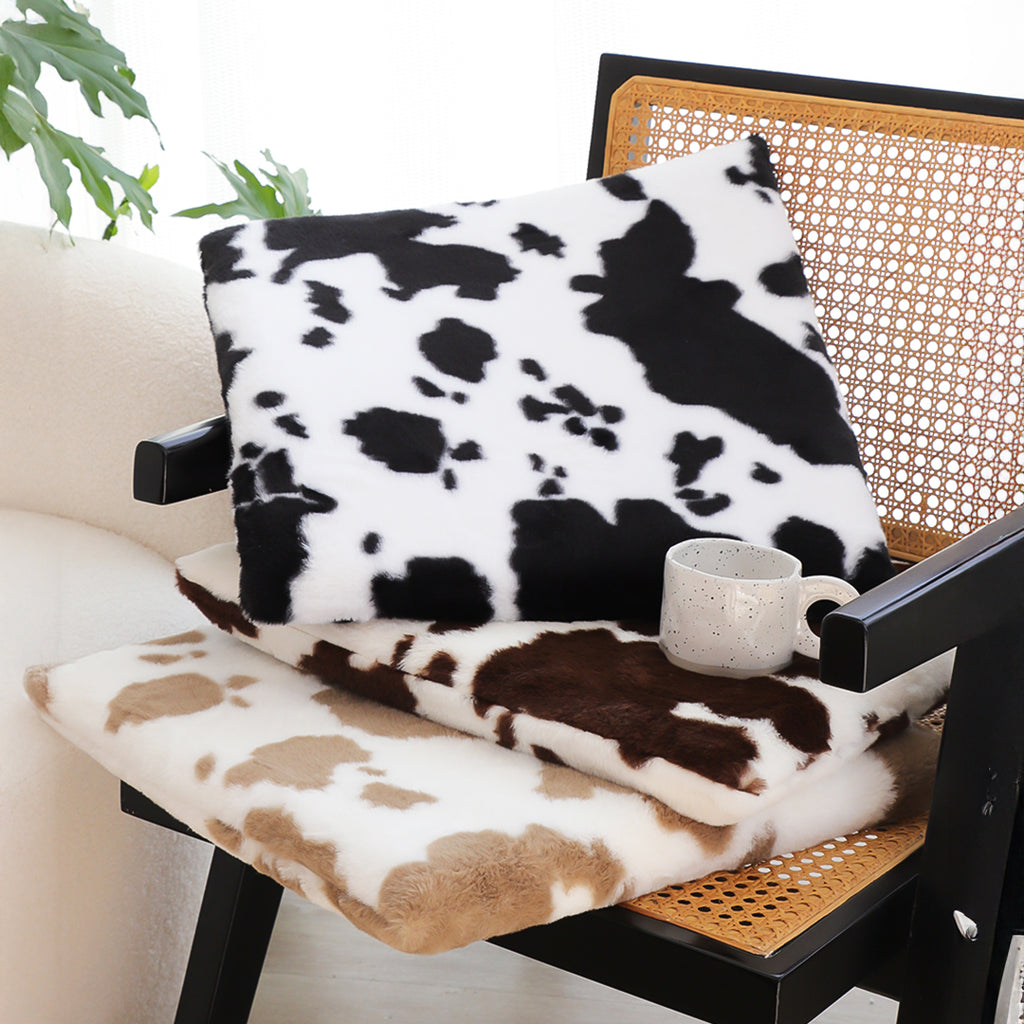 SOGA 2X 45cm Black Cow Print Square Cushion Soft Leaning Plush Backrest Throw Seat Pillow